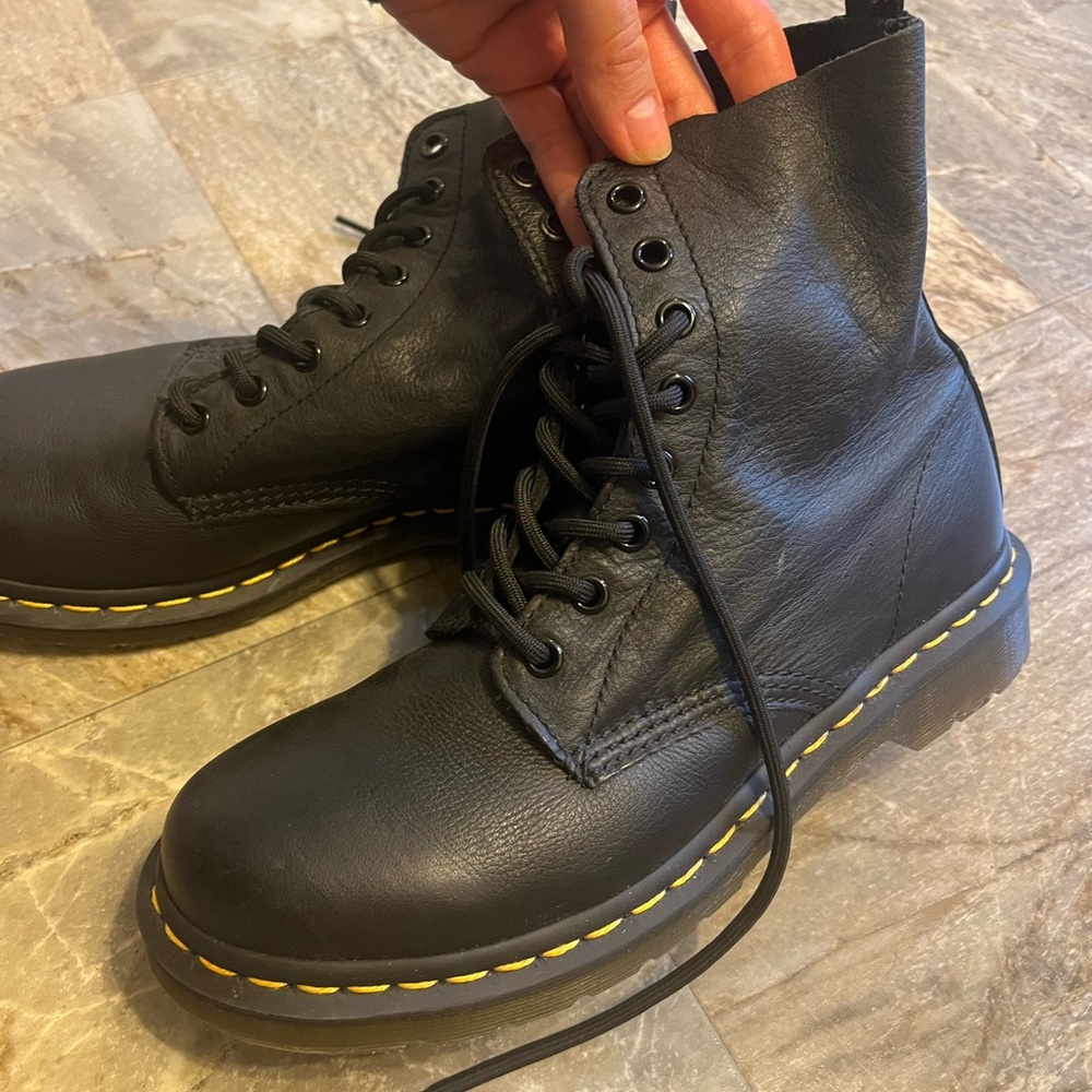 Black leather Doc marten combat boots! worn once!